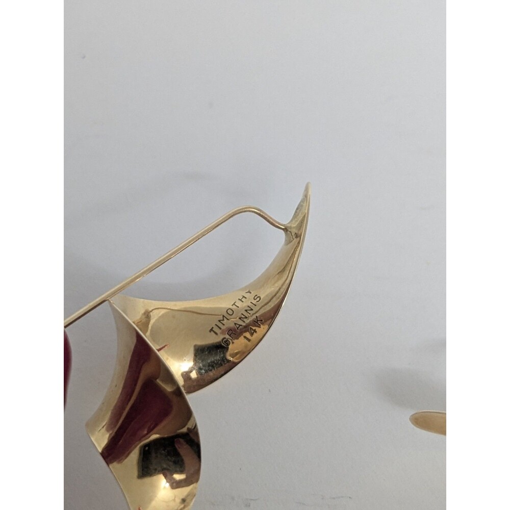 Signed Timothy Grannis 14K Gold Modernist Ribbon Twist Earrings MCM Sculptural - Picture 6 of 8